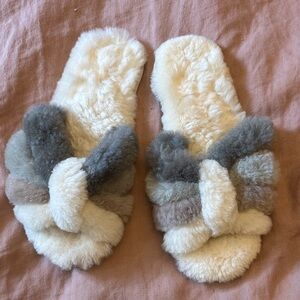 Emu Australia Sheepskin Cozy Cream & Gray Shearling Slide Slippers